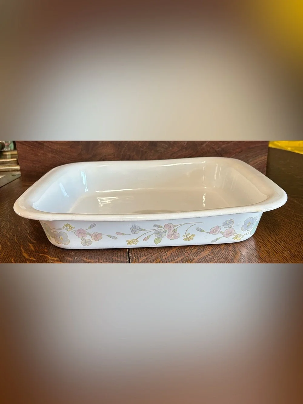 Corningware White Baking Dish with Pastel Bouquet Pattern